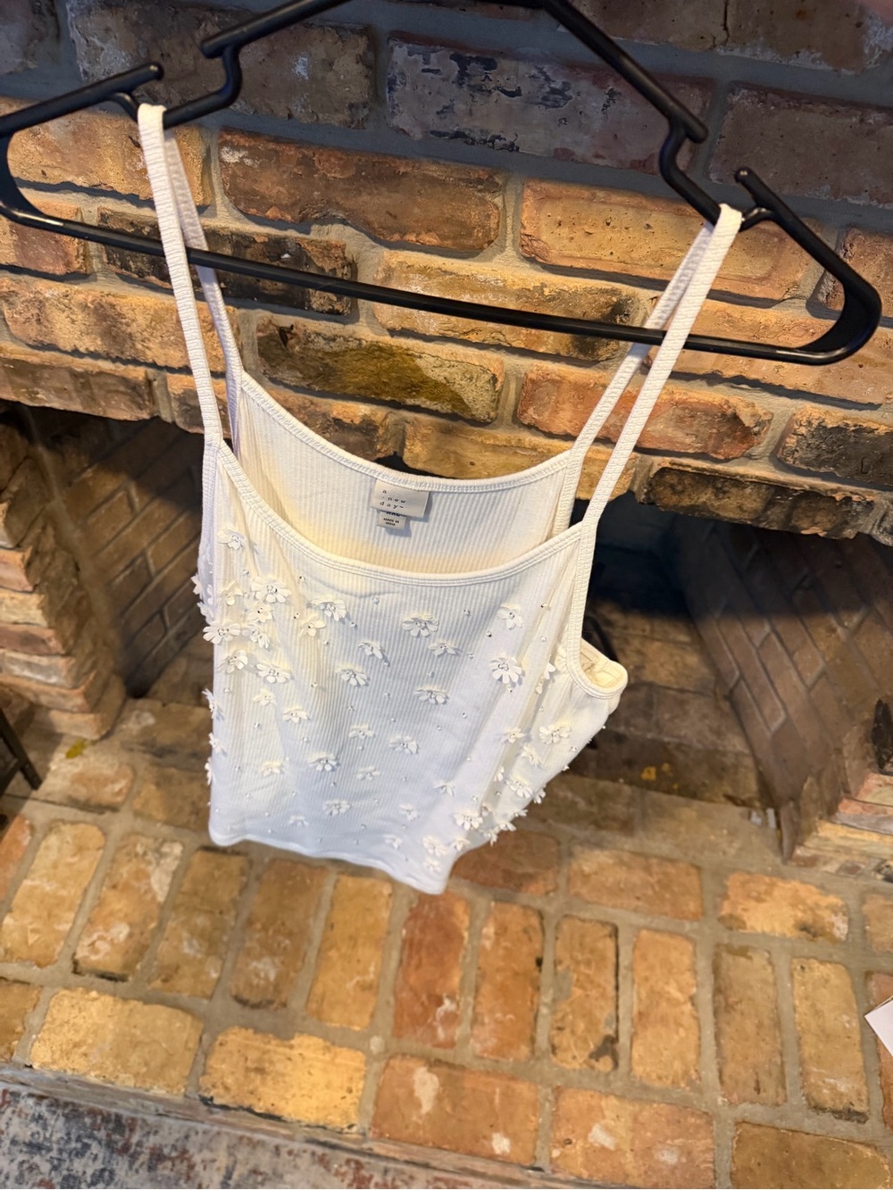 A New Day White Floral Appliqué Ribbed Camisole Size XXL